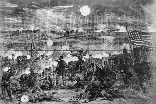 Sketch of action at Gettysburg by Alfred Waud for Harper's Weekly. Library of Congress. 