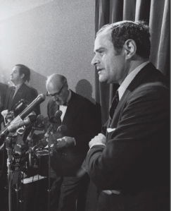 New York Times publisher Arthur Ochs Sulzberger defending publication of the Pentagon Papers, June 16, 1971, in New York.  Barton Silverman/ New York Times